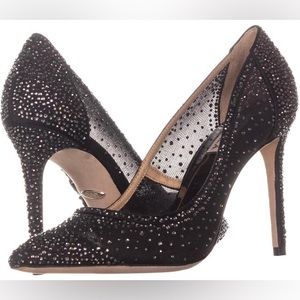 Stunning Badgley Mischka Weslee Crystal Embellished Evening Pumps in Black